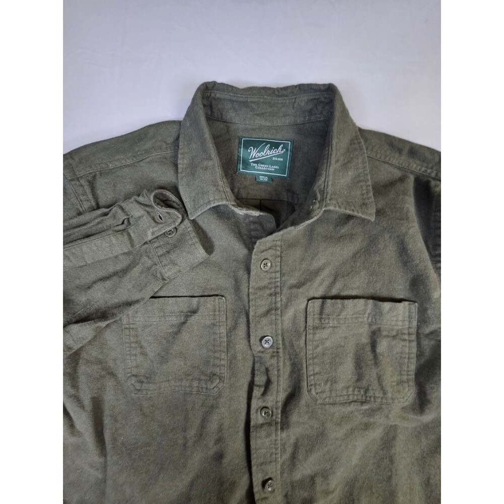 Woolrich Shirt Men’s Size XL Olive Green Flannel Heavyweight Button Chamois